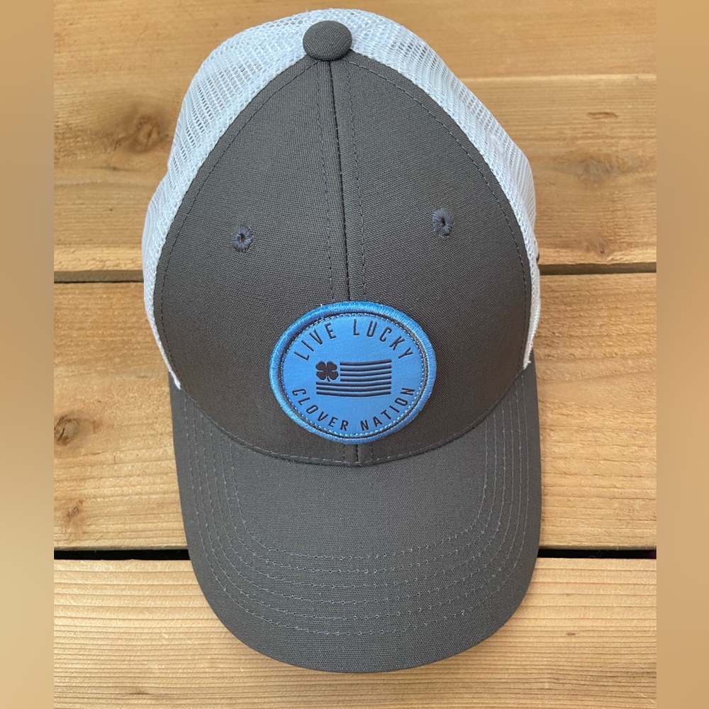 Black Clover Grey and White Mesh with Blue Logo Patch SnapBack Live Lucky Hat